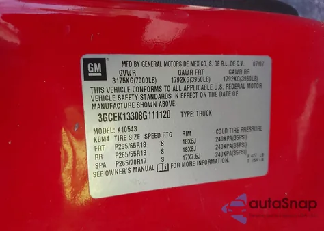 2008 Chevrolet Silverado 1500 Lt2 from USA, damaged, VIN 3GCEK13308G111120